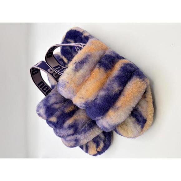 UGG Shoes - UGG Fluff Yeah Slide Tie Dye Purple Peach Shearling Platform Slippers Size 6